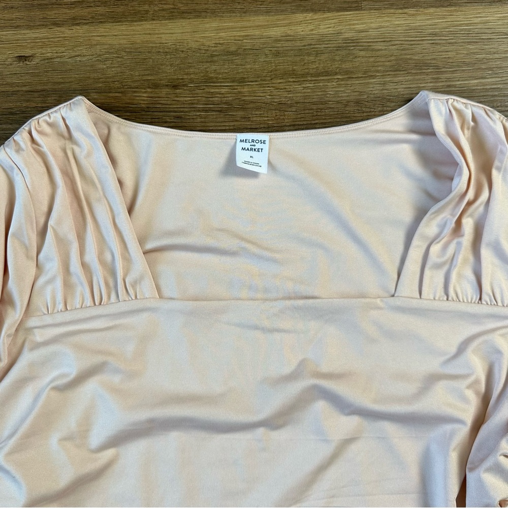 Melrose & Market Square Neck Long Sleeve Ruching Stretch Pleat Office‎ Pink XL - Picture 3 of 11